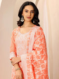 Libas Orange Woven Design Chanderi Silk Straight Suit Set With Dupatta