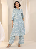 Libas Blue Printed Rayon Straight Kurta Set