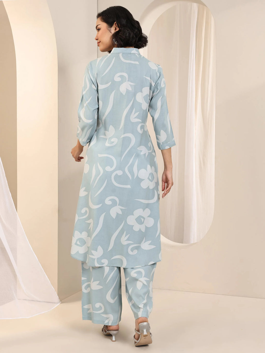 Libas Blue Printed Rayon Straight Kurta Set