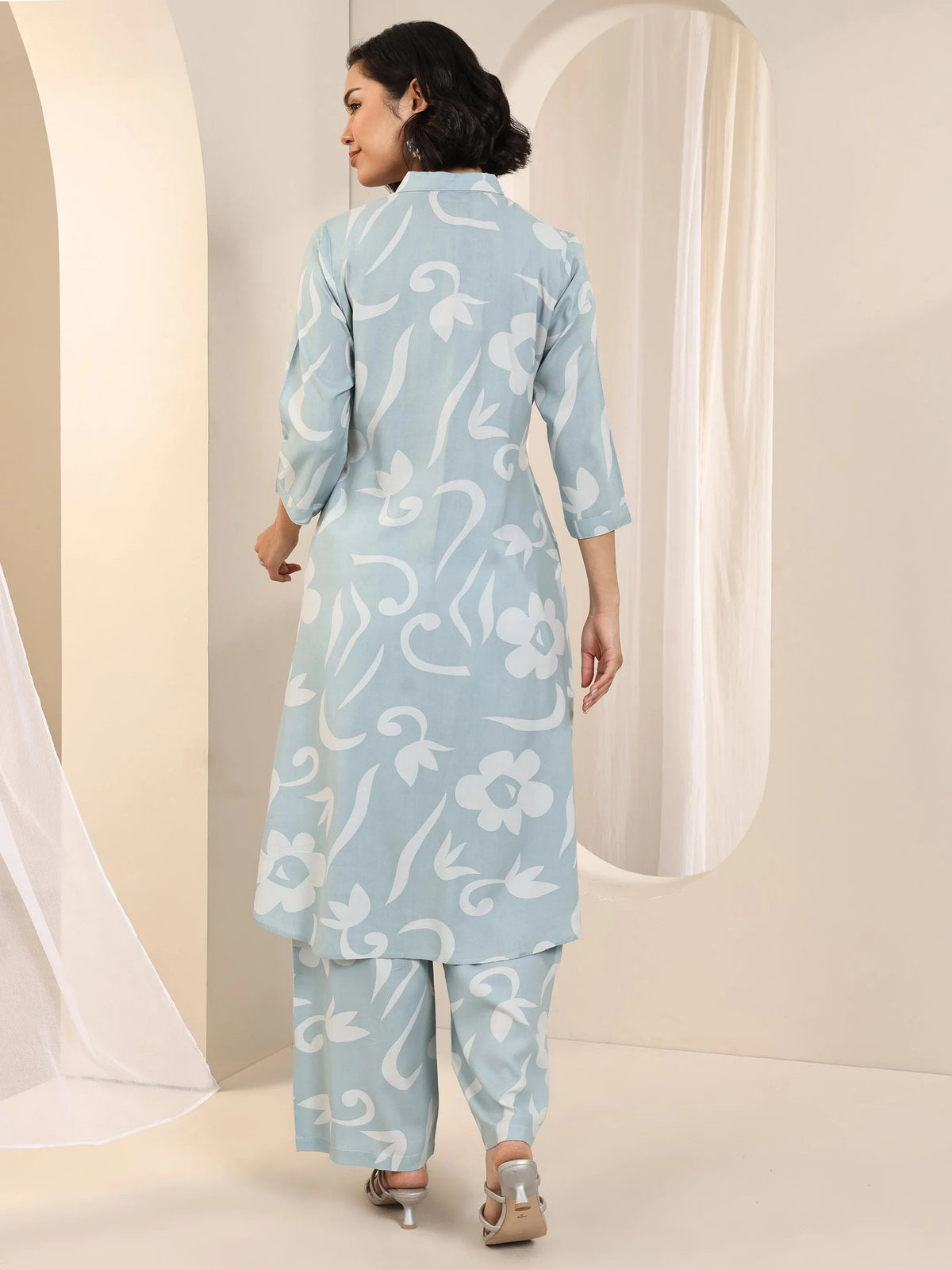 Libas Blue Printed Rayon Straight Kurta Set