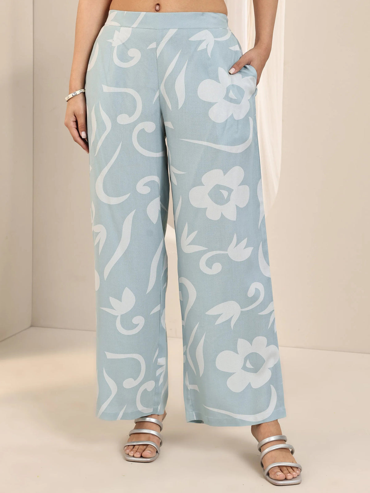 Libas Blue Printed Rayon Straight Kurta Set