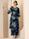 Libas Blue Printed Silk Blend Straight Kurta Set