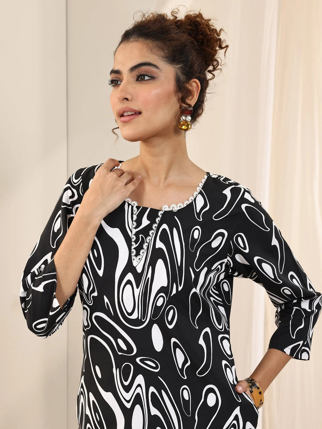 Libas Black Printed Silk Blend Straight Kurta Set