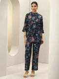 Libas Blue Printed Silk Blend Co-Ord Sets