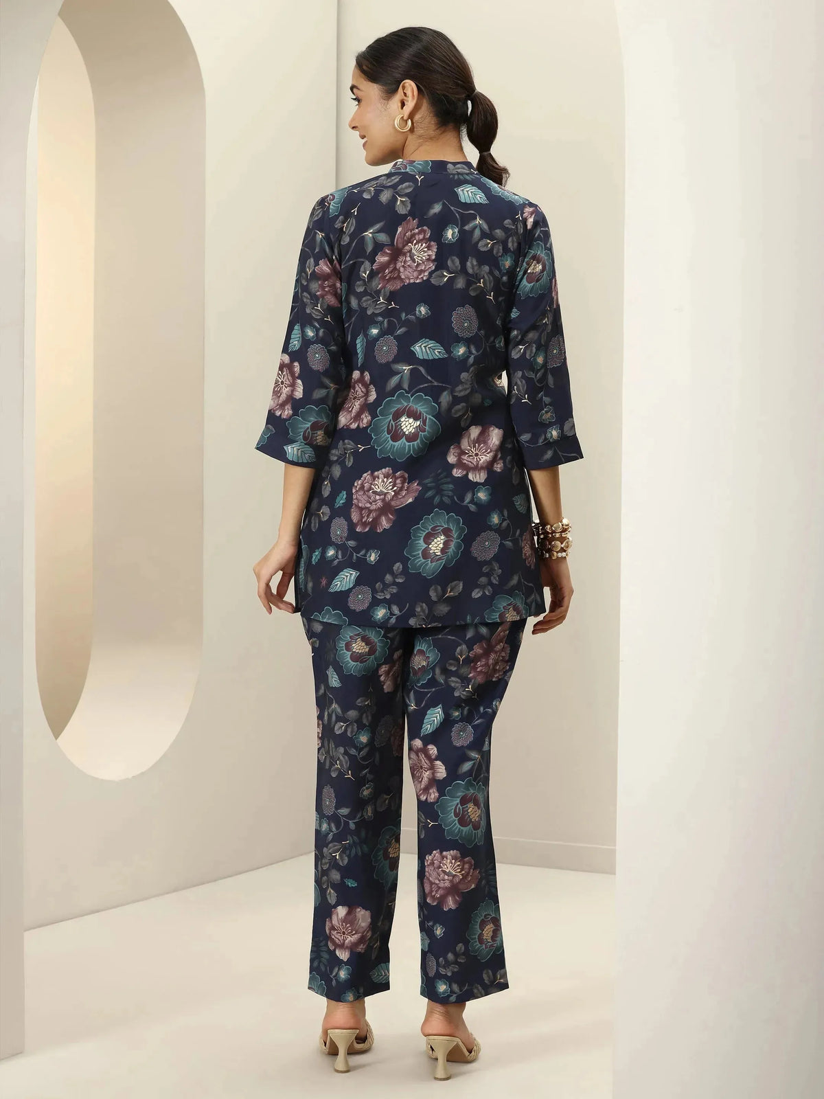 Libas Blue Printed Silk Blend Co-Ord Sets