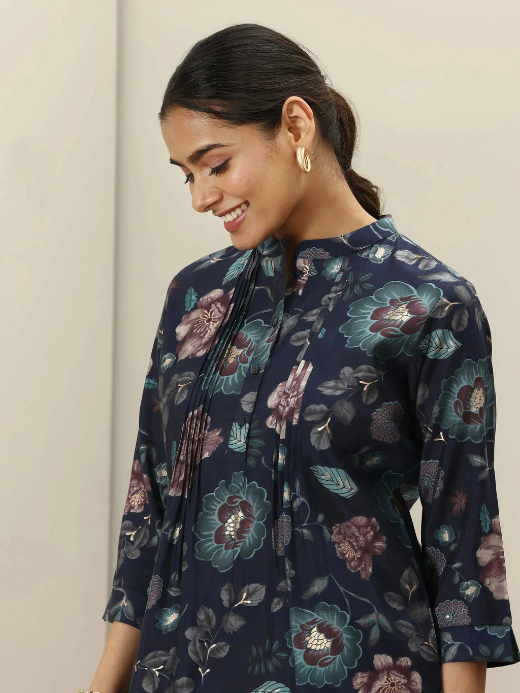 Libas Blue Printed Silk Blend Co-Ord Sets