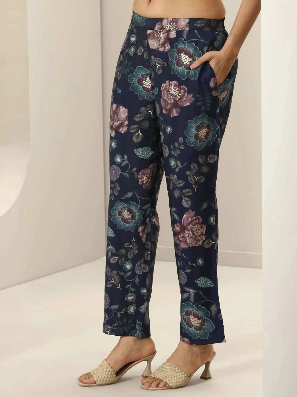 Libas Blue Printed Silk Blend Co-Ord Sets