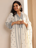 Libas Off White Embroidered Cotton Straight Suit Set With Dupatta
