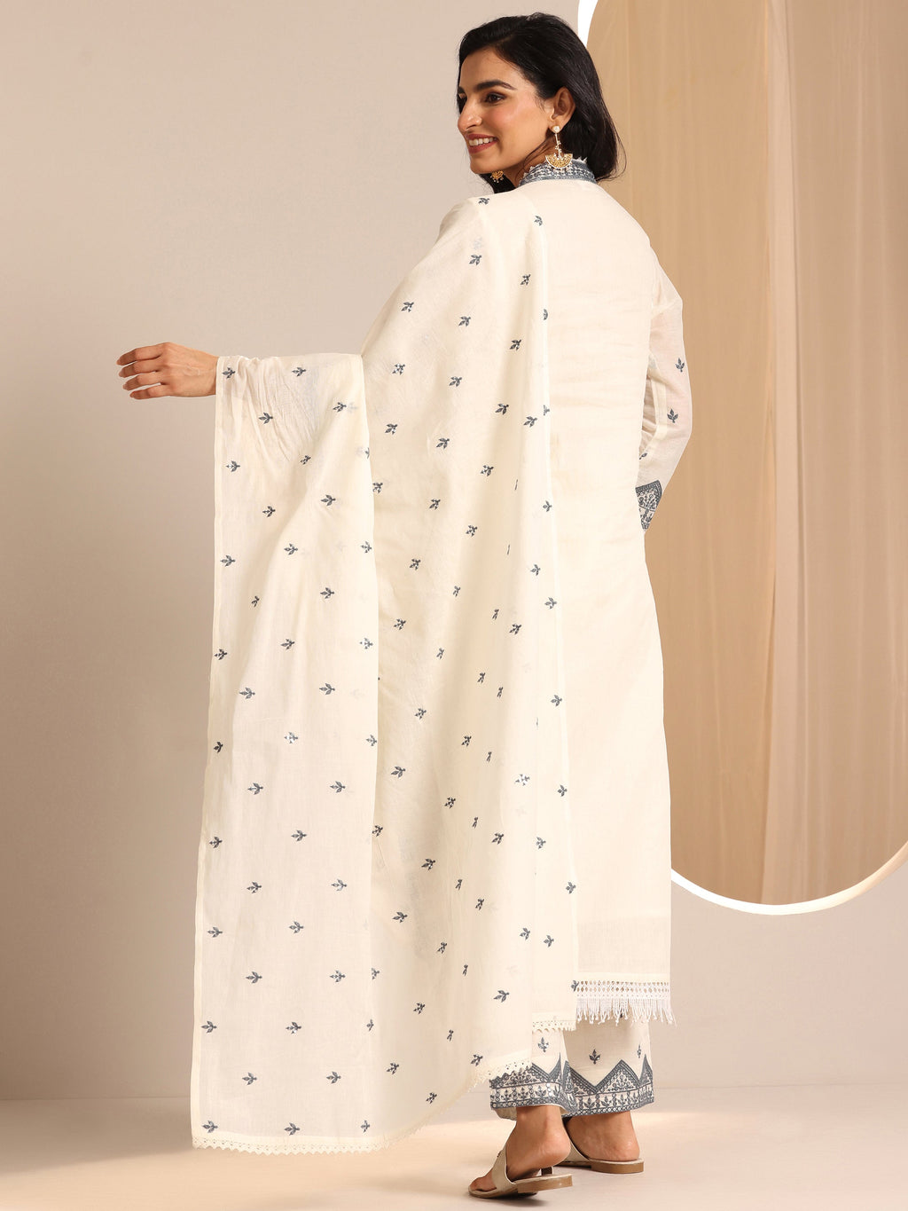 Libas Off White Embroidered  Straight Suit Set With Dupatta