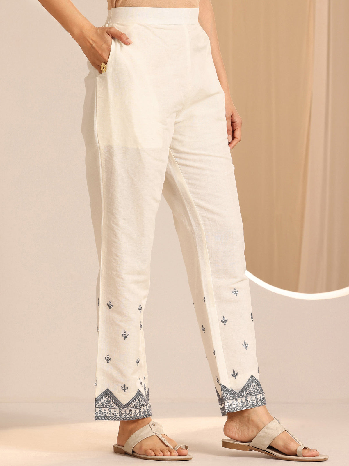 Libas Off White Embroidered  Straight Suit Set With Dupatta