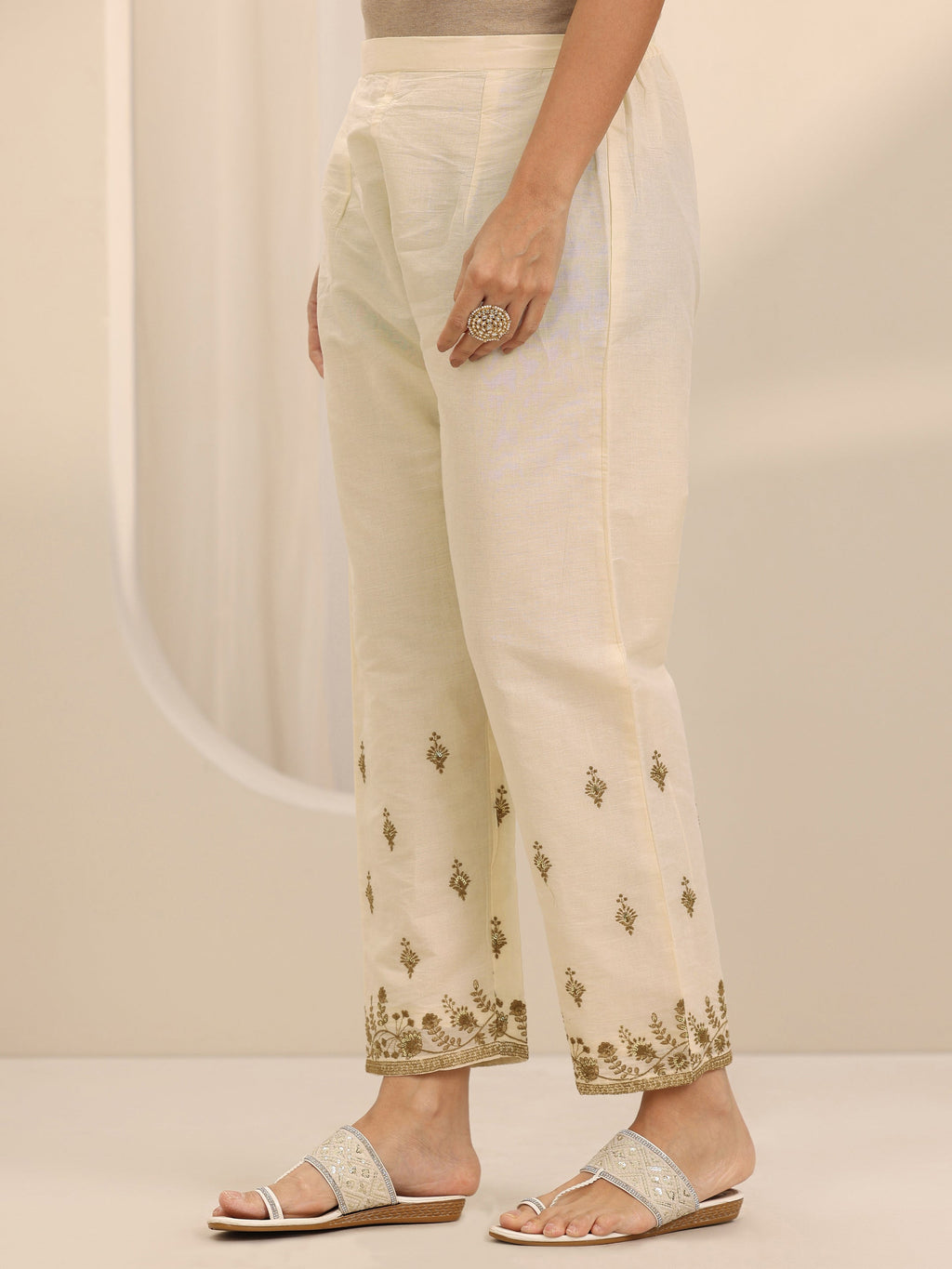 Libas Off White Embroidered Cotton Straight Suit Set With Dupatta