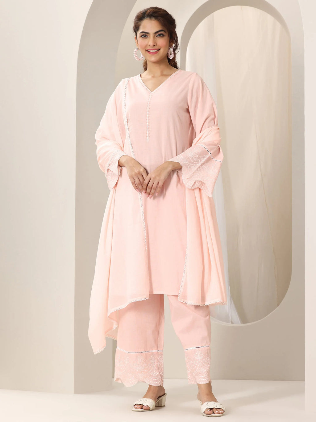 Libas Pink Solid Cotton Straight Suit Set With Dupatta