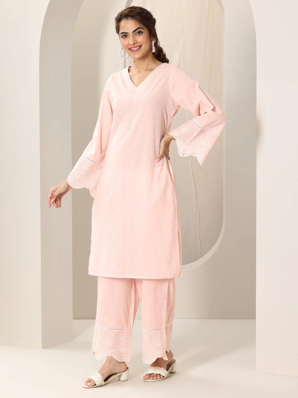 Libas Pink Solid Cotton Straight Suit Set With Dupatta