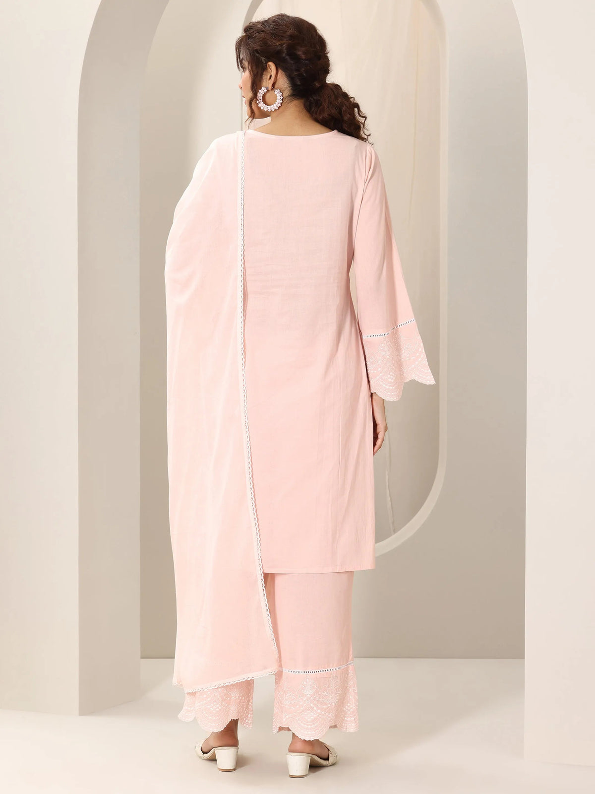Libas Pink Solid Cotton Straight Suit Set With Dupatta