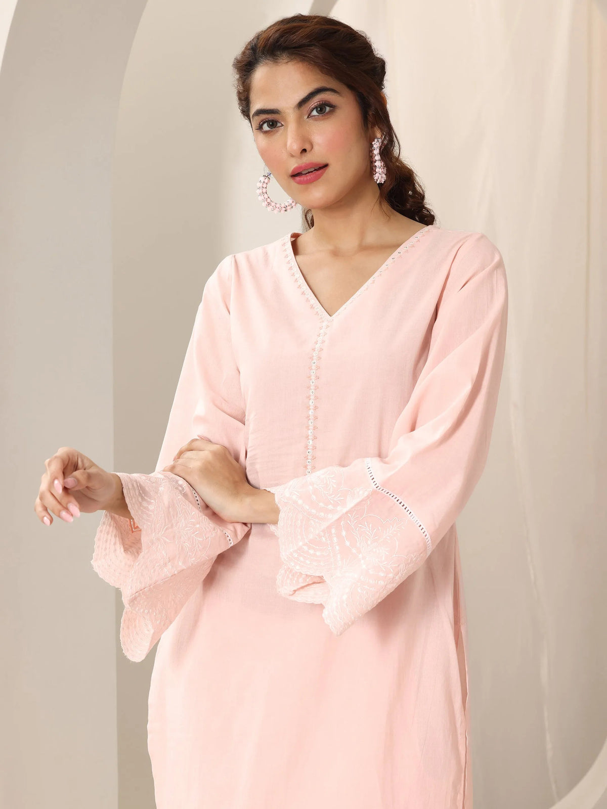 Libas Pink Solid Cotton Straight Suit Set With Dupatta