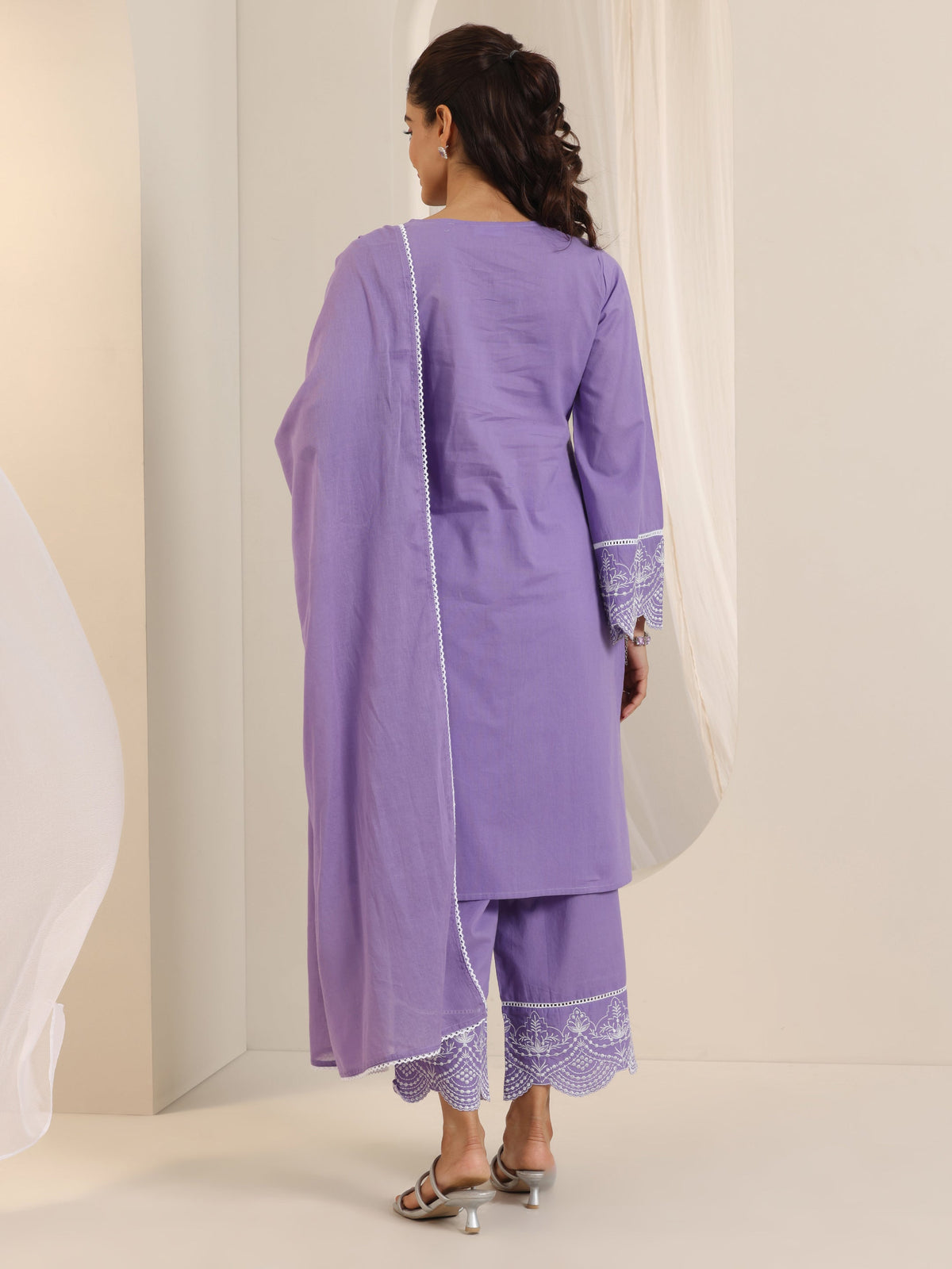 Libas Purple Solid Cotton Straight Suit Set With Dupatta