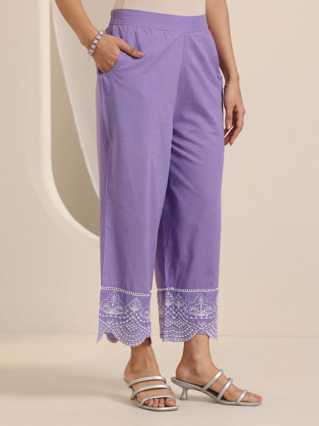 Libas Purple Solid Cotton Straight Suit Set With Dupatta