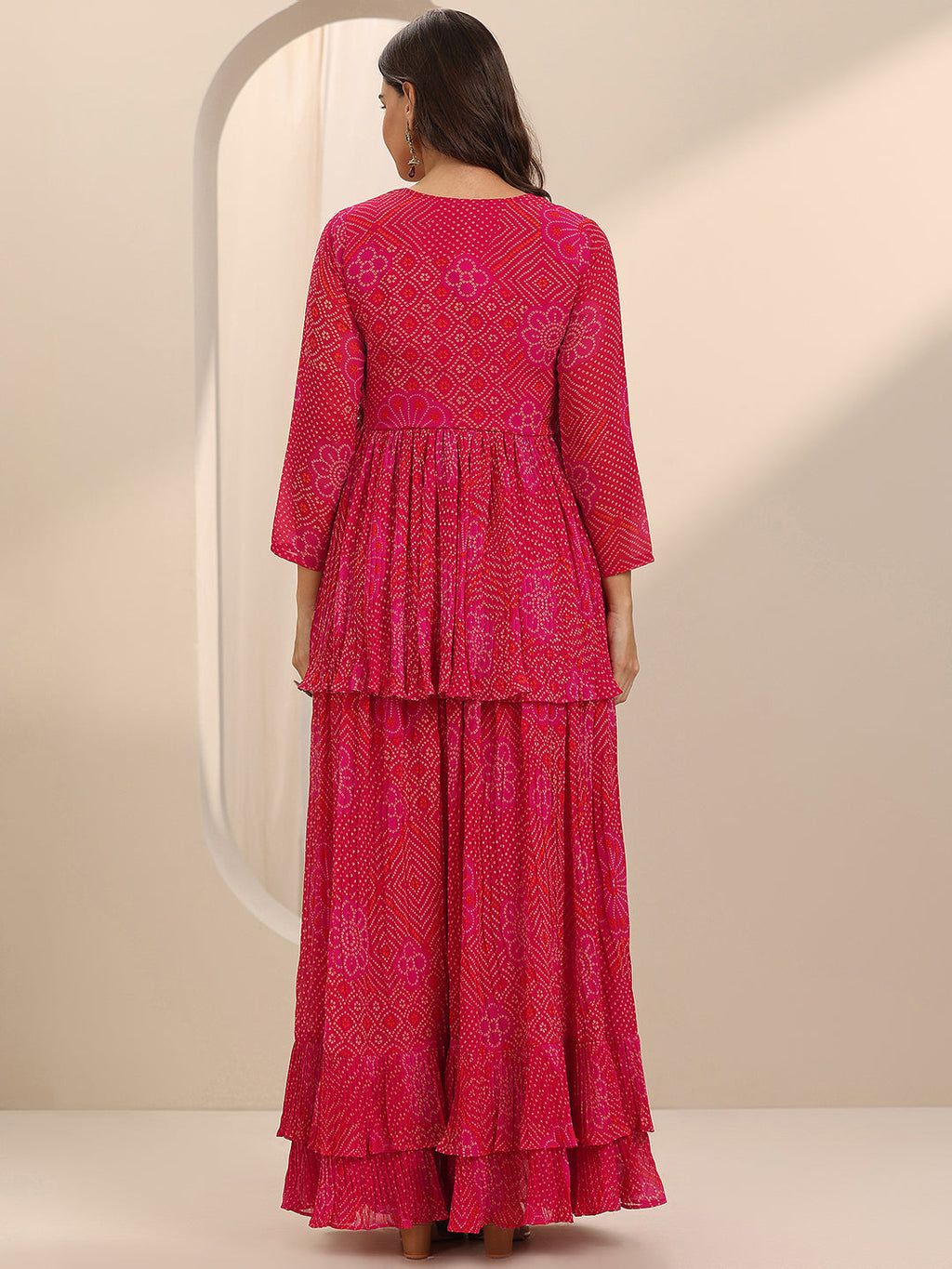 Libas Red Printed Silk Blend Co-Ord Sets