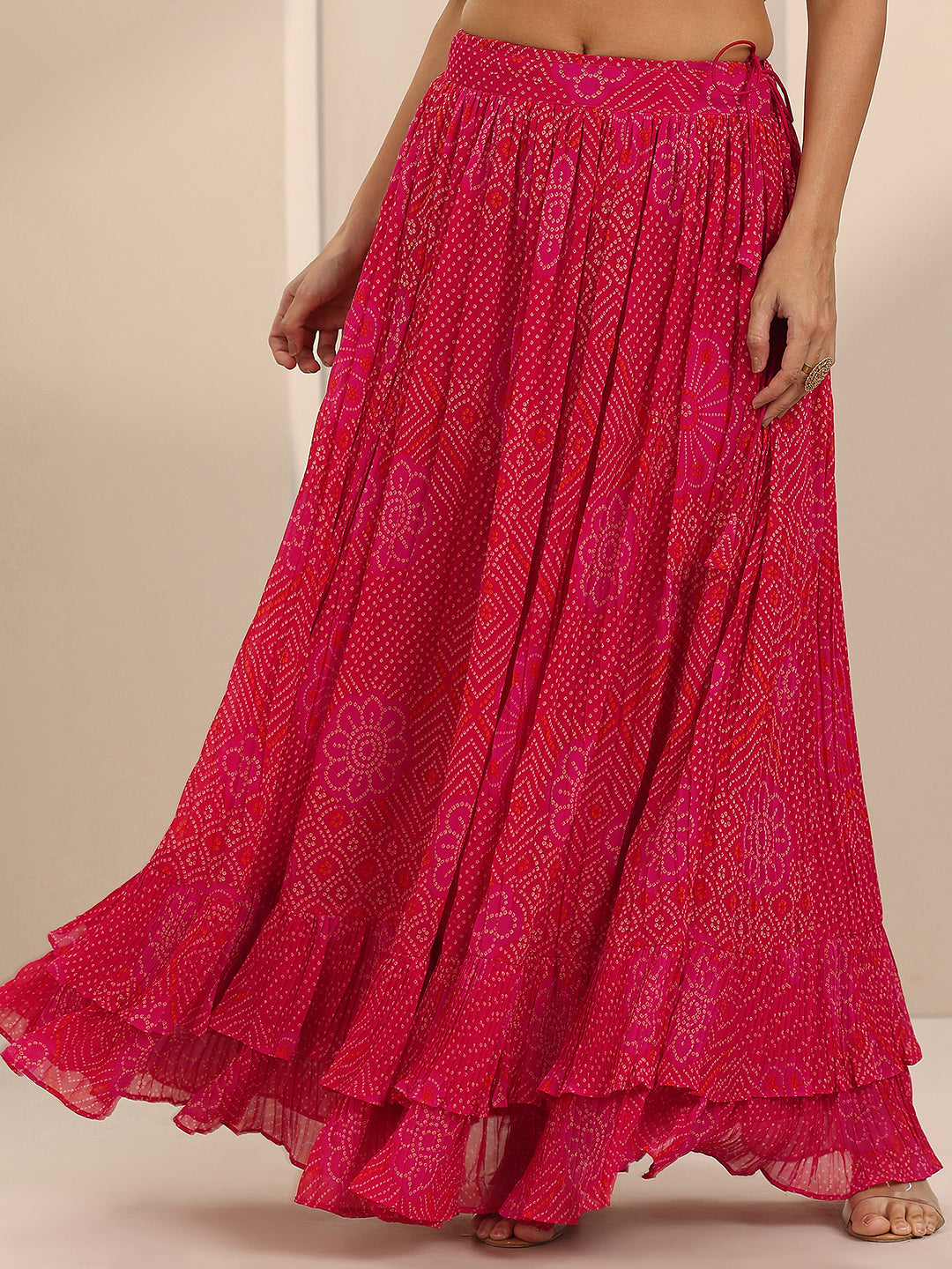 Libas Red Printed Silk Blend Co-Ord Sets