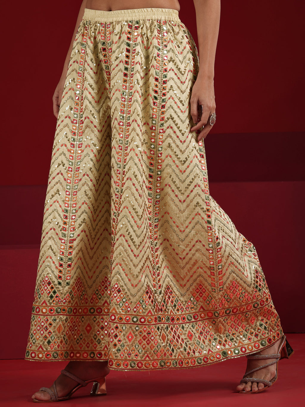Libas Cream Embroidered Silk Blend Straight Suit Set With Dupatta