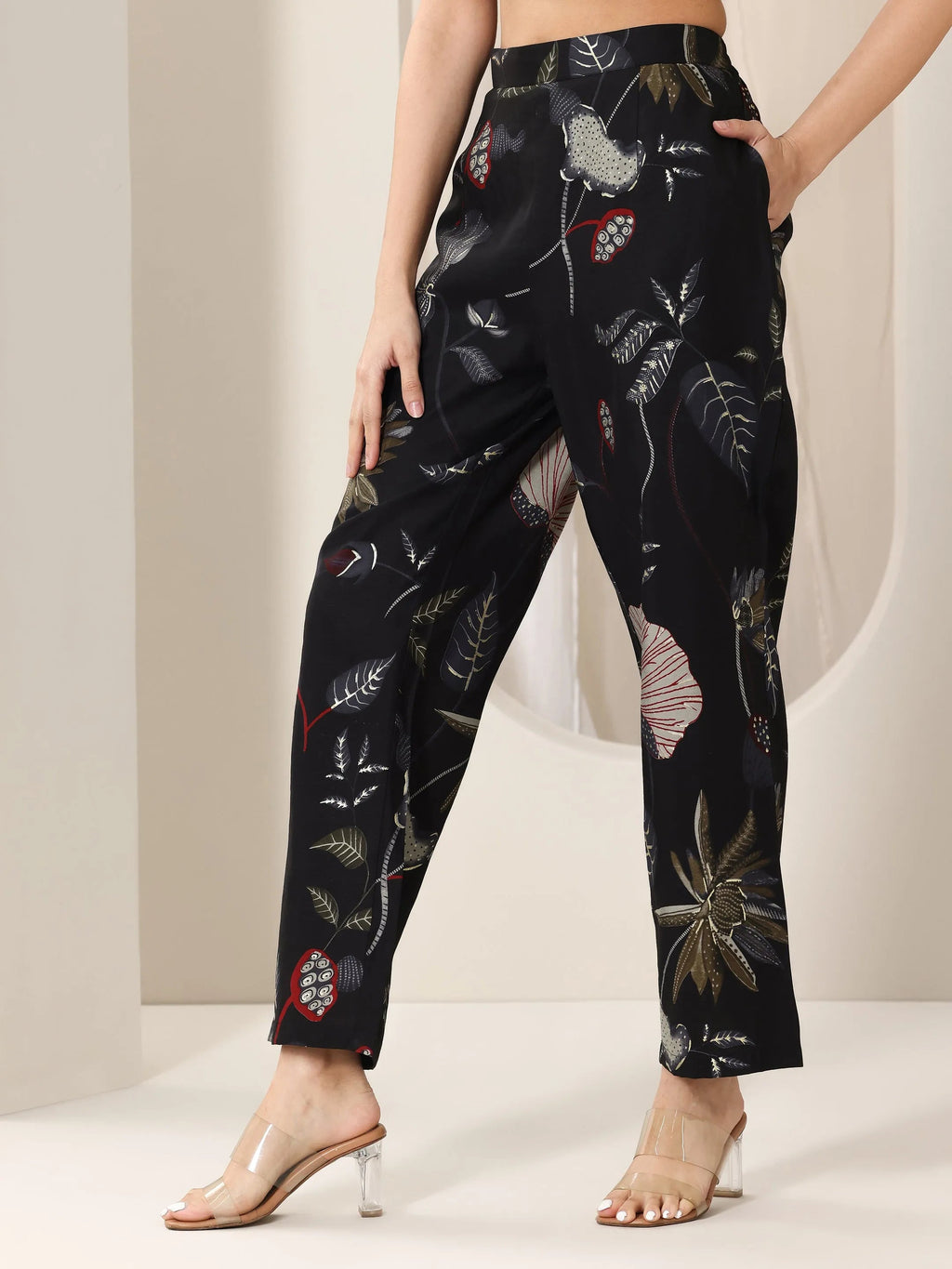 Libas Black Printed Silk Blend Straight Kurta Set