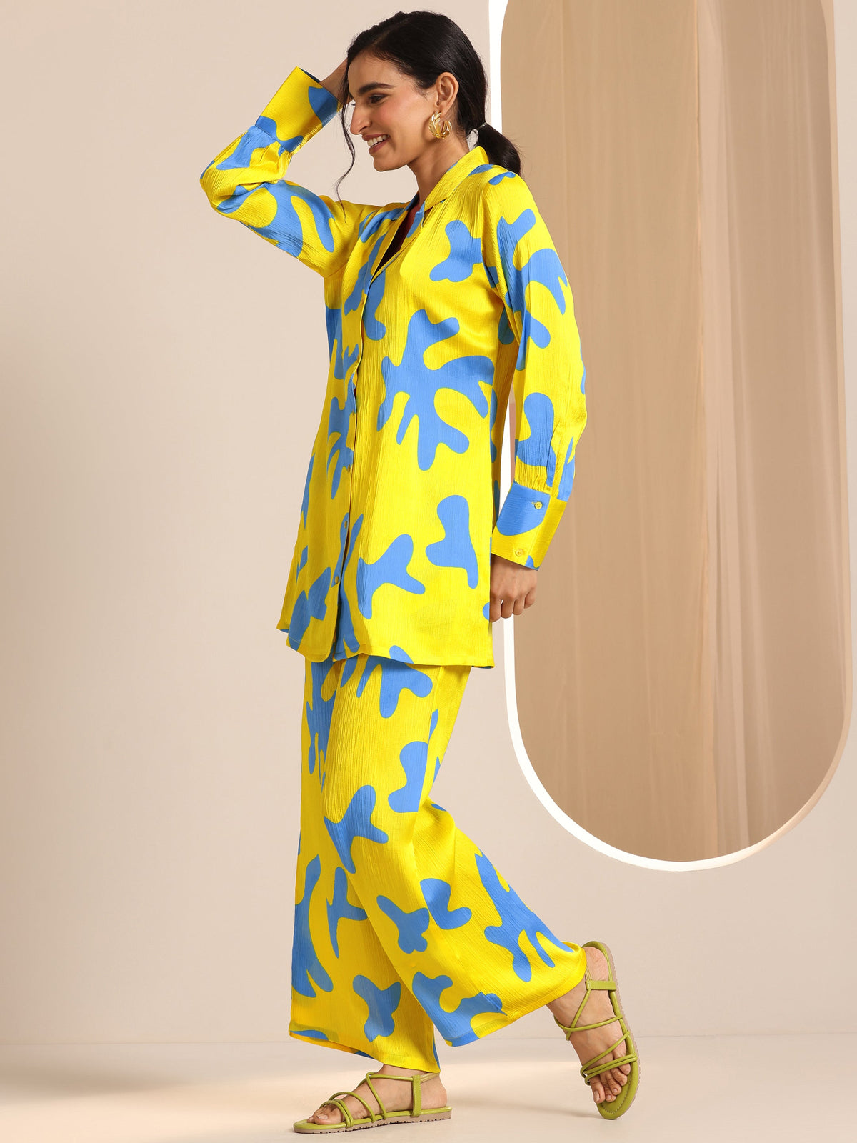 Libas Yellow Printed Silk Blend Co-Ord Sets