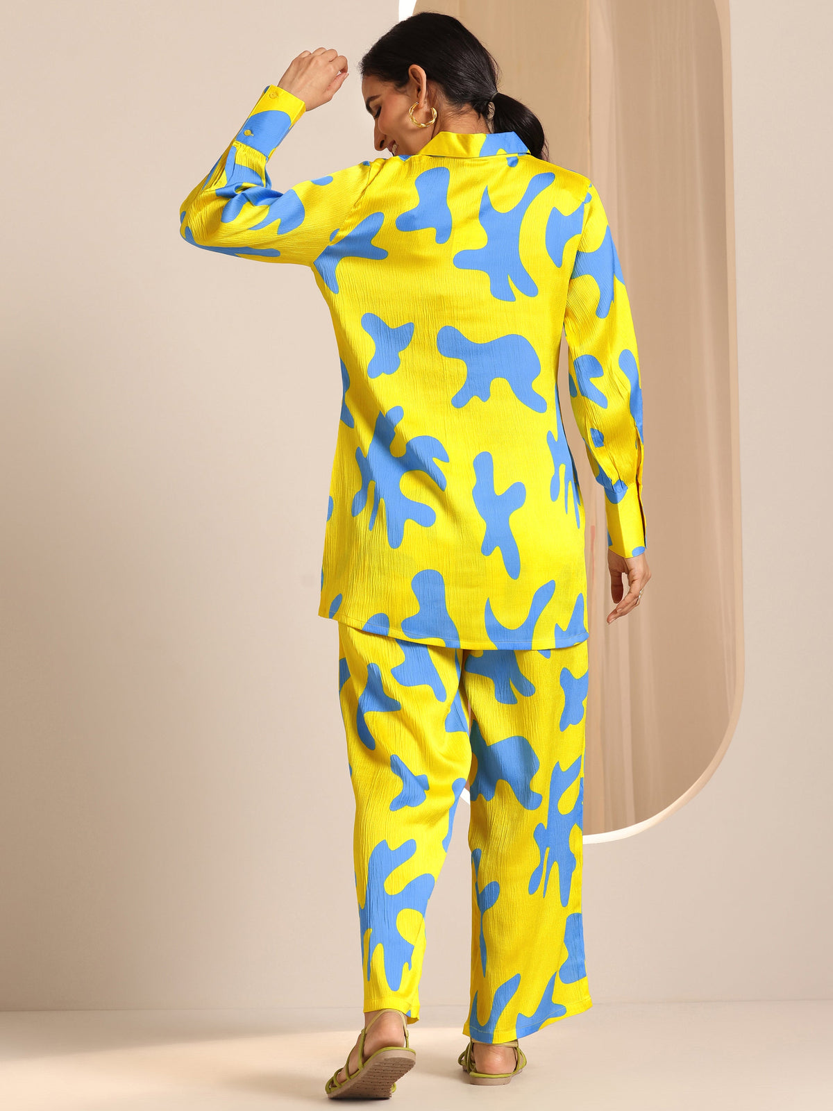 Libas Yellow Printed Silk Blend Co-Ord Sets