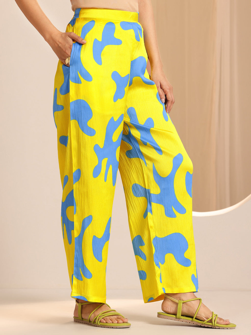 Libas Yellow Printed Silk Blend Co-Ord Sets