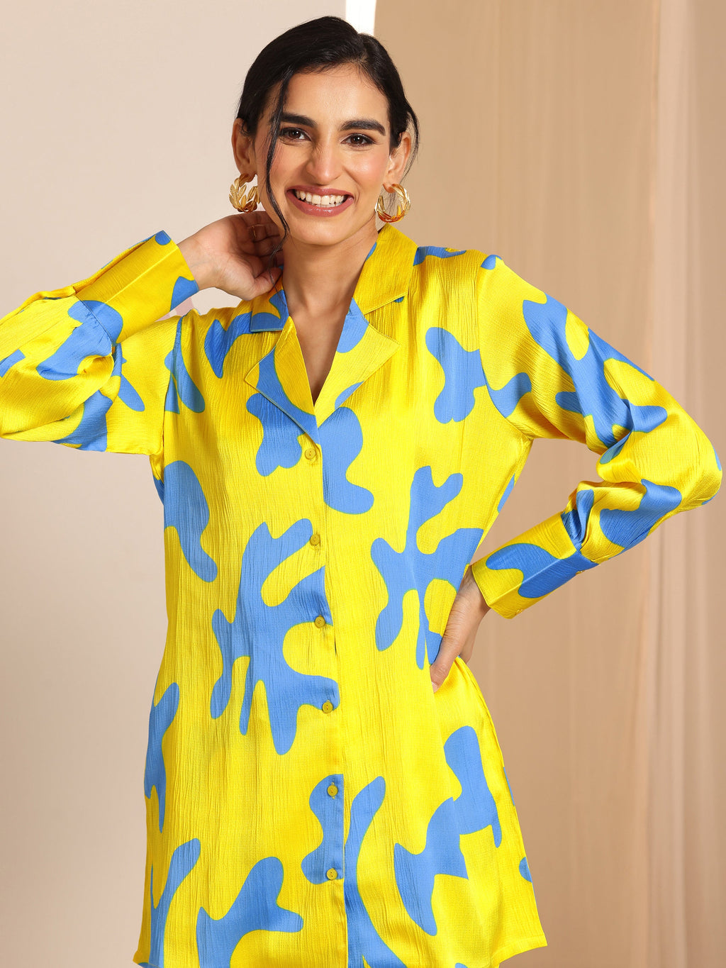 Libas Yellow Printed Silk Blend Co-Ord Sets