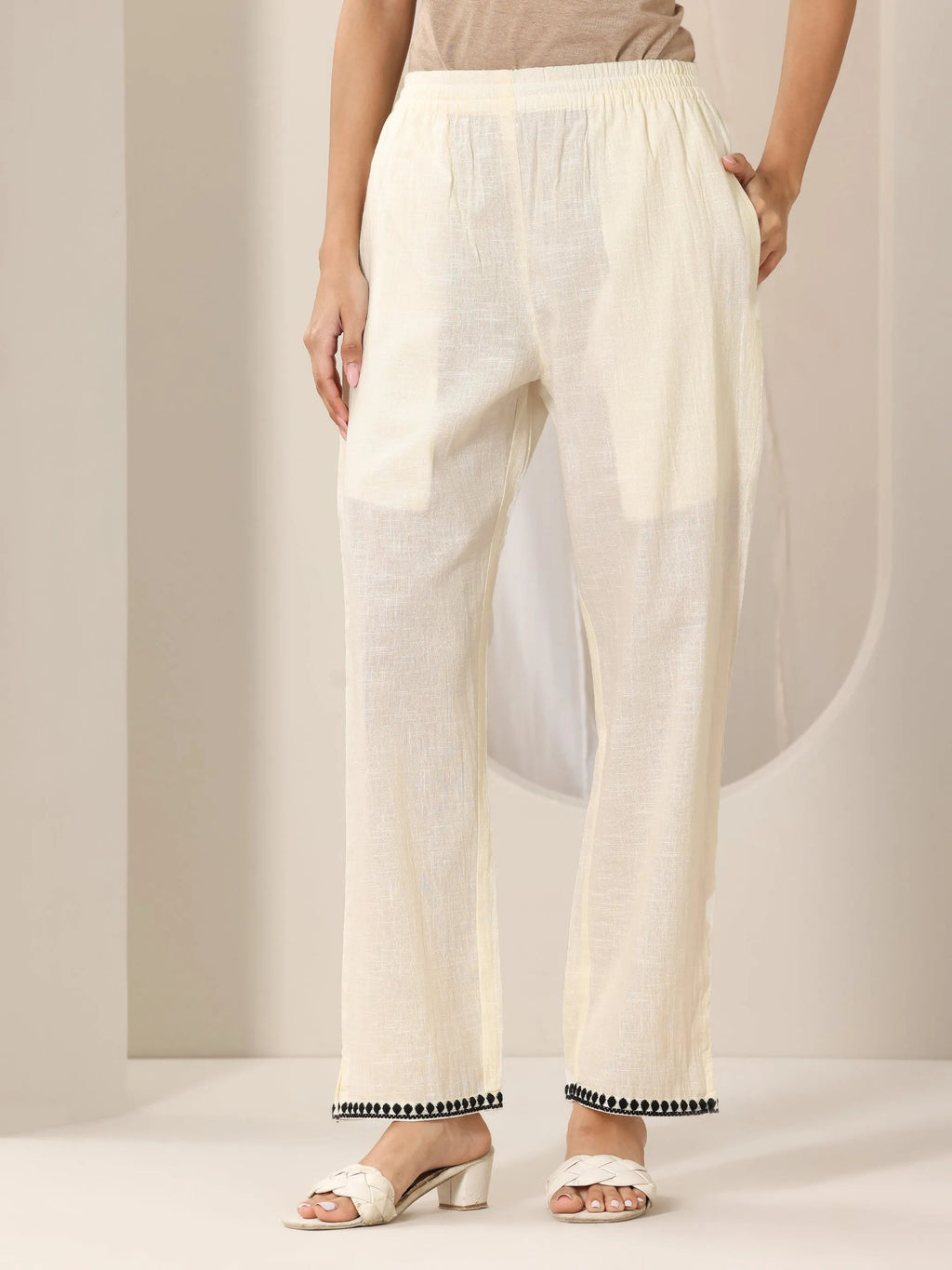 Libas Off White Embroidered Cotton Straight Suit Set With Dupatta