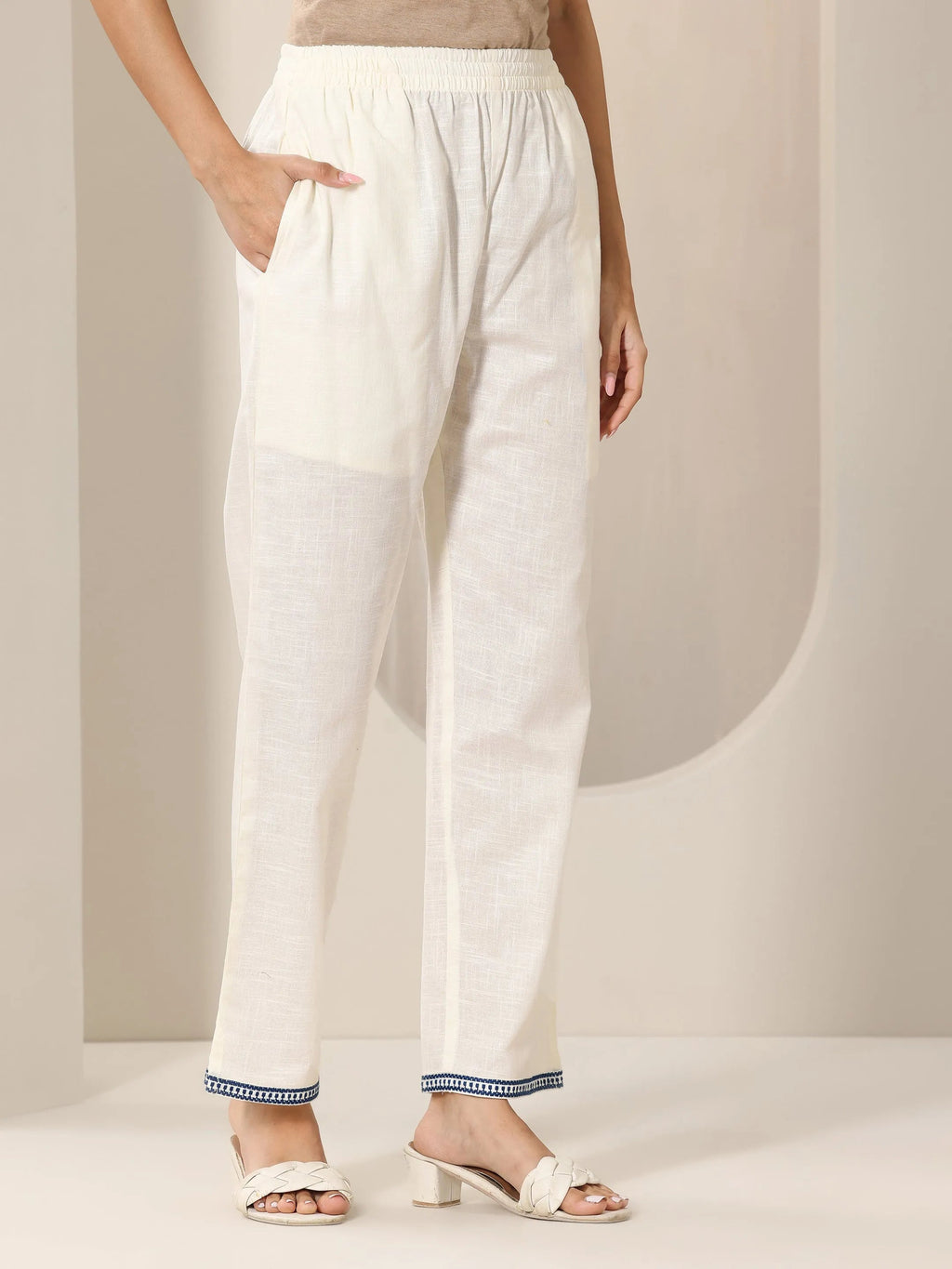 Libas Off White Embroidered Cotton Straight Suit Set With Dupatta
