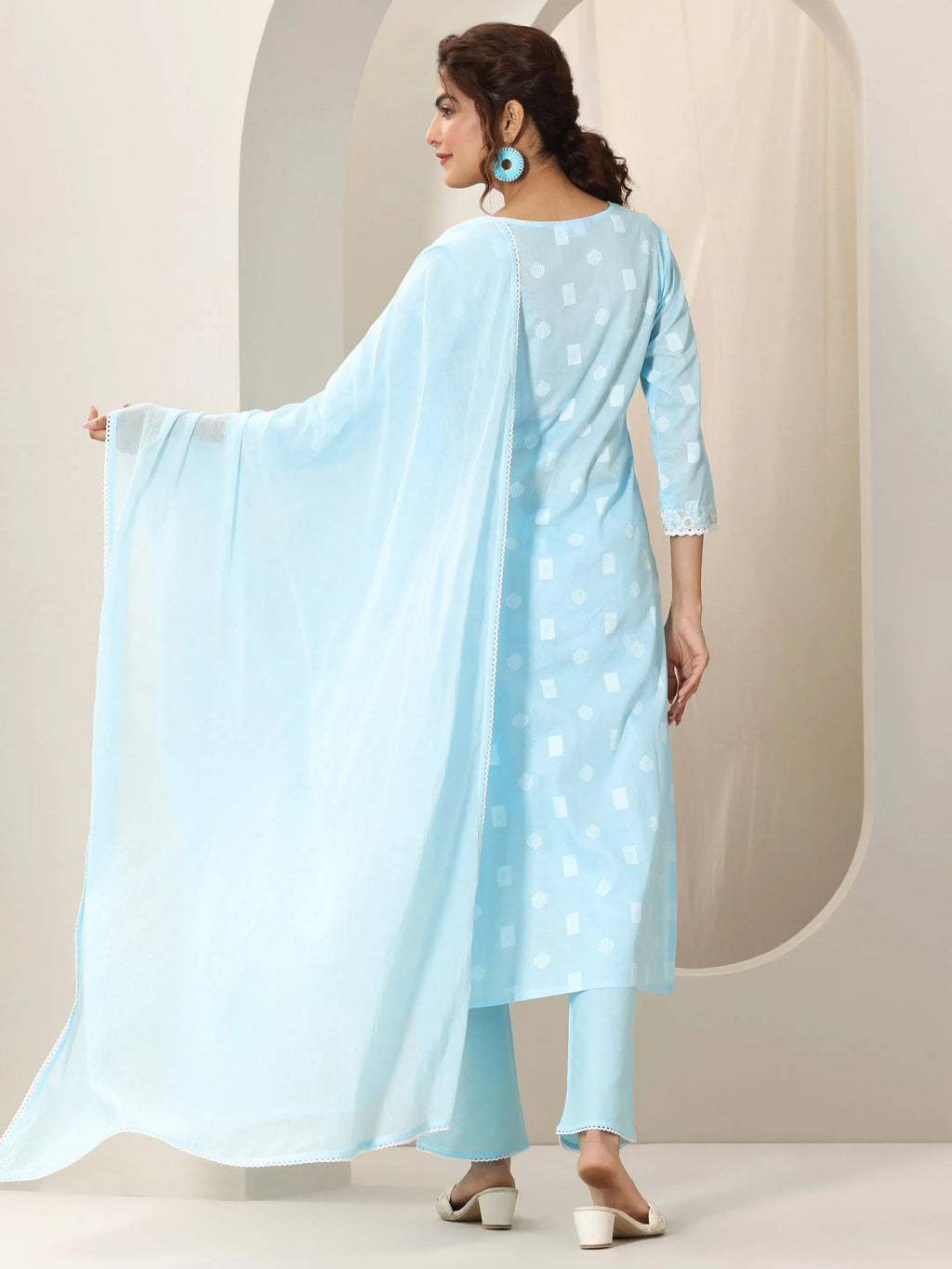 Libas Blue Embroidered Cotton Straight Suit Set With Dupatta