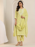Libas Lime Green Embroidered Cotton Straight Suit Set With Dupatta