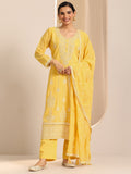 Libas Yellow Embroidered Georgette Straight Suit Set With Dupatta