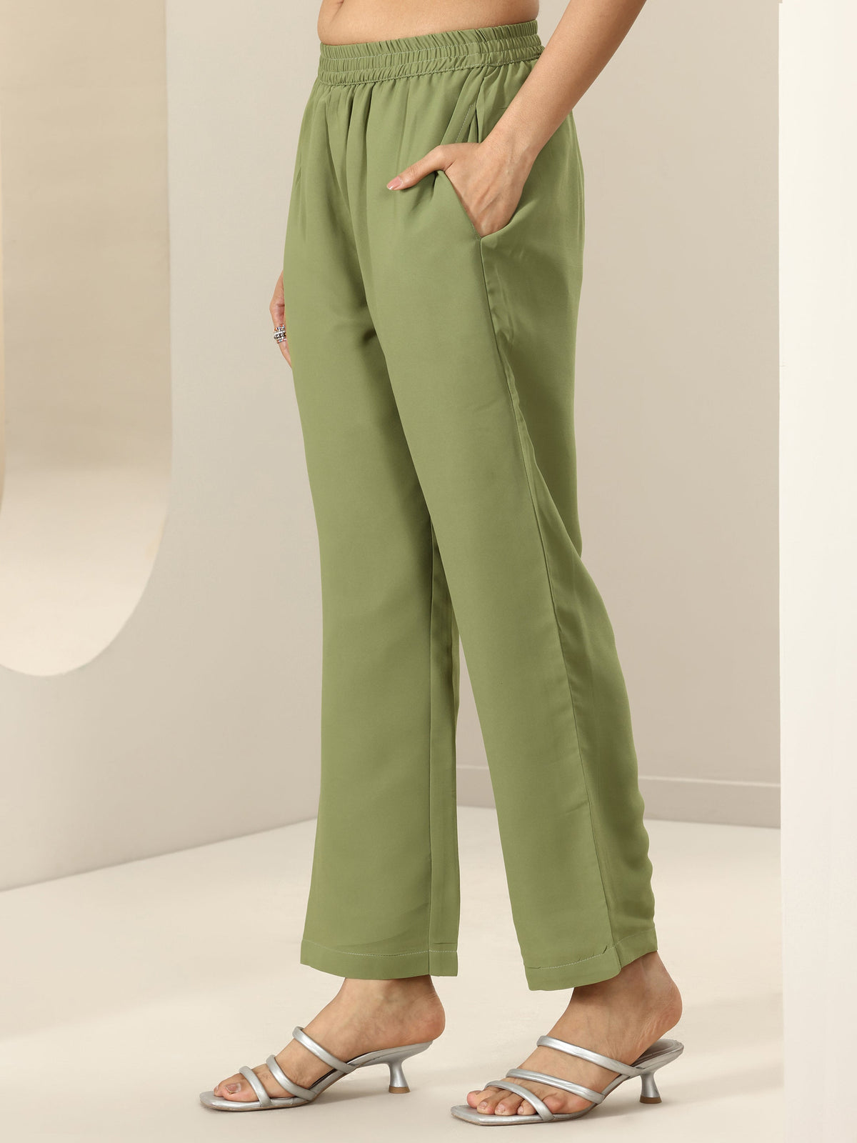 Libas Green Embroidered Georgette Straight Suit Sets With Dupatta