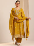 Libas Mustard Embroidered Georgette Straight Suit Set With Dupatta