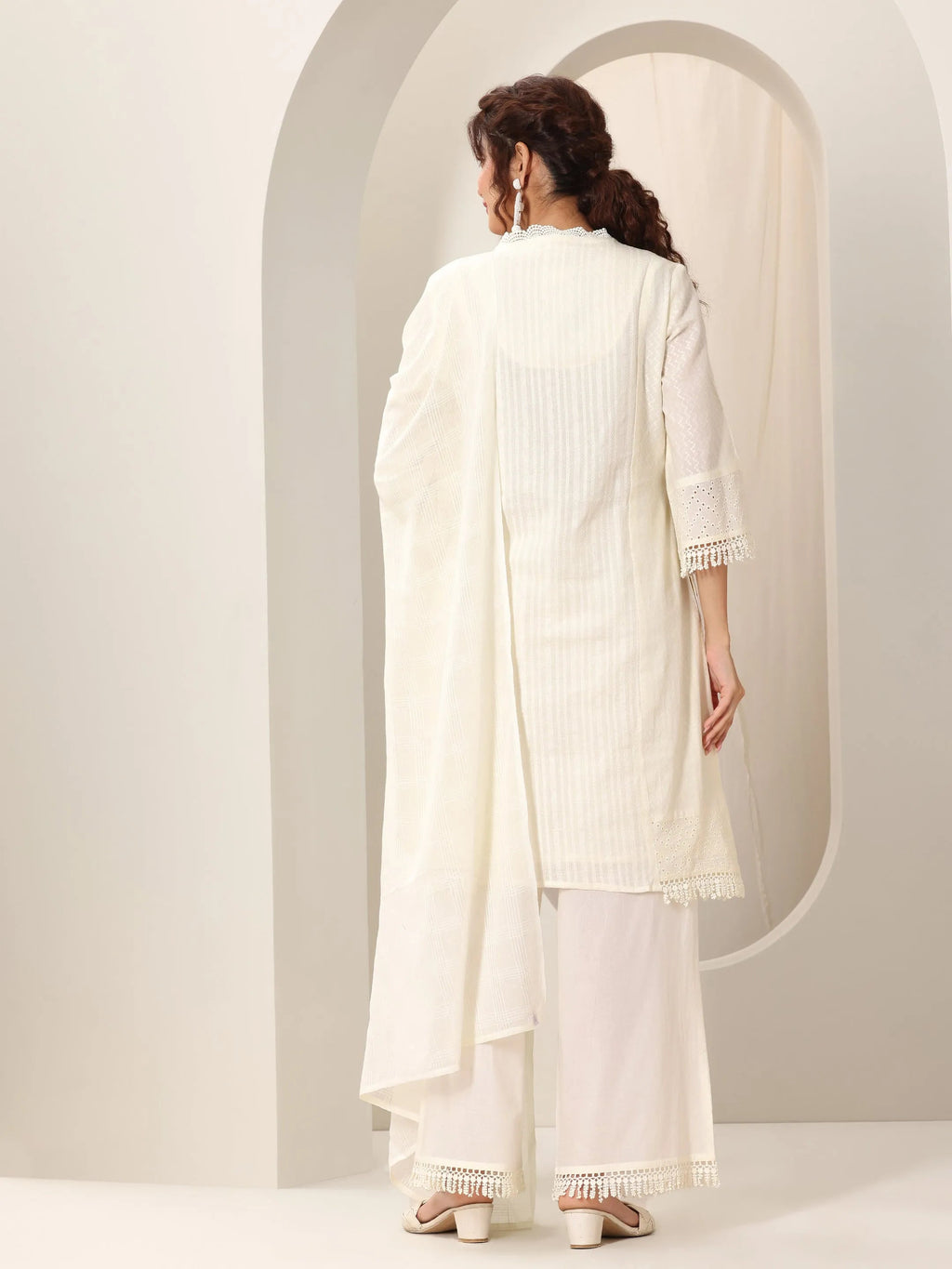 Libas Off White Embroidered Cotton Straight Suit Set With Dupatta