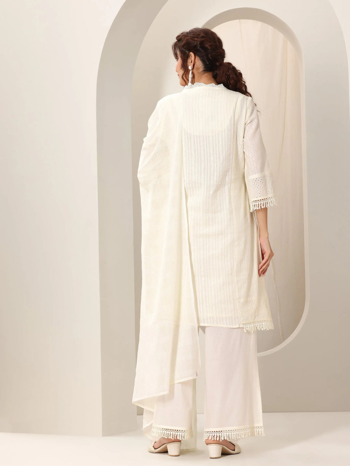 Libas Off White Embroidered Cotton Straight Suit Set With Dupatta