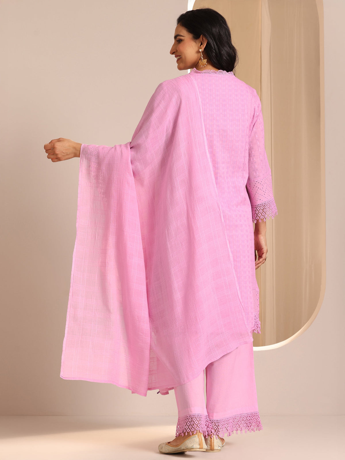 Libas Lavender Embroidered Cotton Straight Suit Set With Dupatta