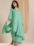 Libas Green Embroidered Cotton Straight Suit Set With Dupatta
