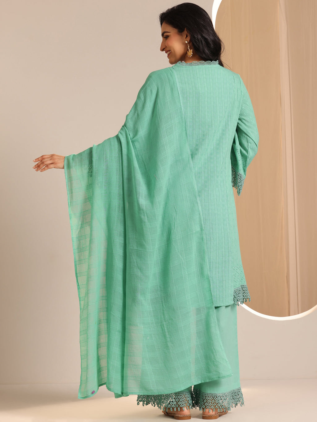 Libas Green Embroidered Cotton Straight Suit Set With Dupatta