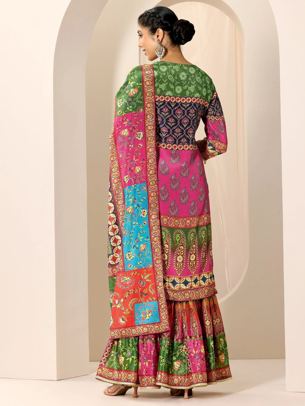 Libas Multi Printed Chinon Straight Sharara Suit Set With Dupatta