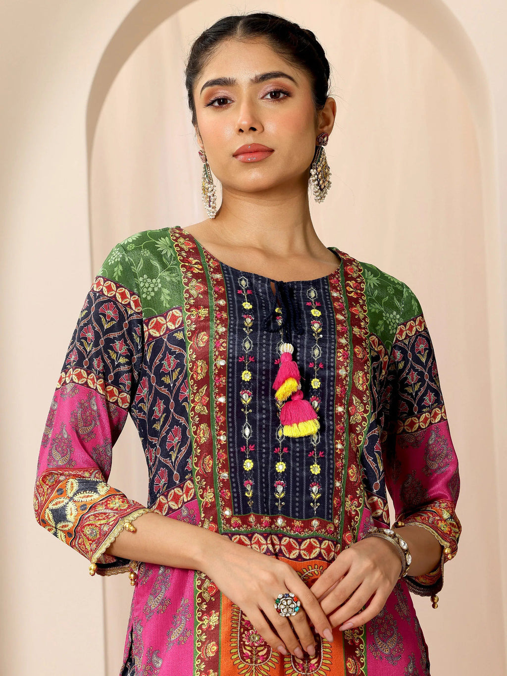 Libas Multi Printed Chinon Straight Sharara Suit Set With Dupatta