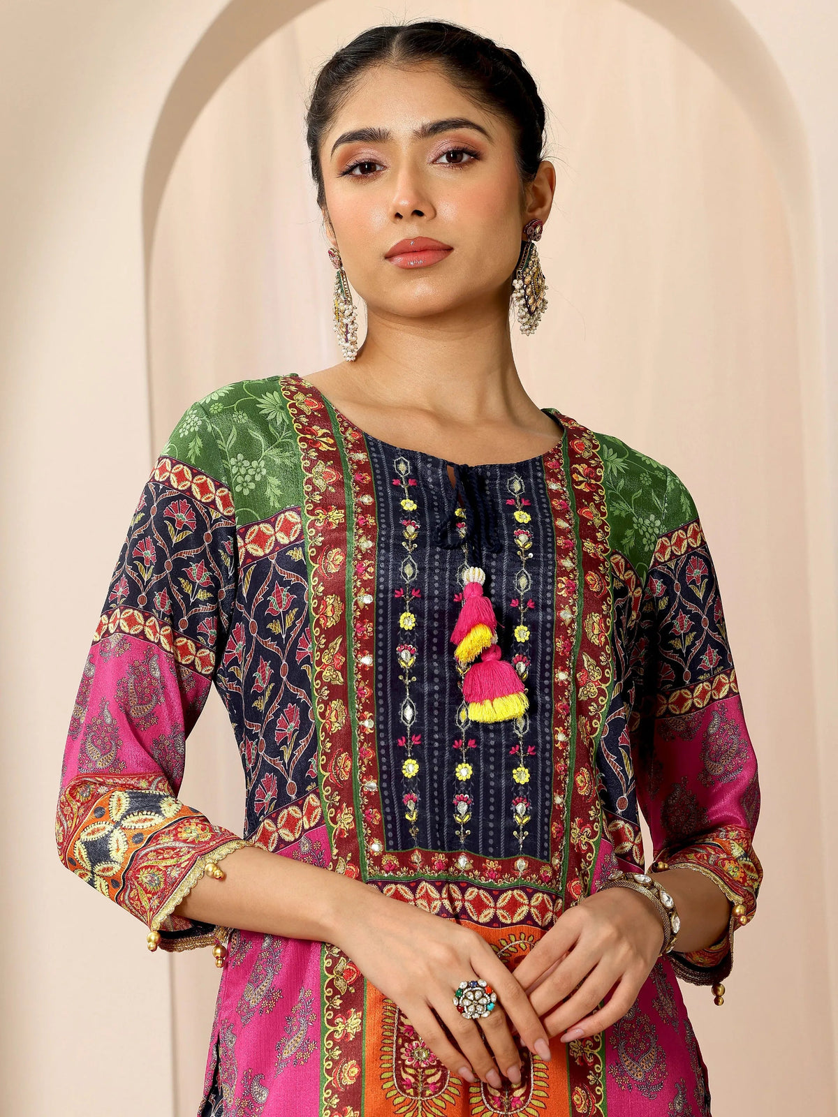 Libas Multi Printed Chinon Straight Sharara Suit Set With Dupatta