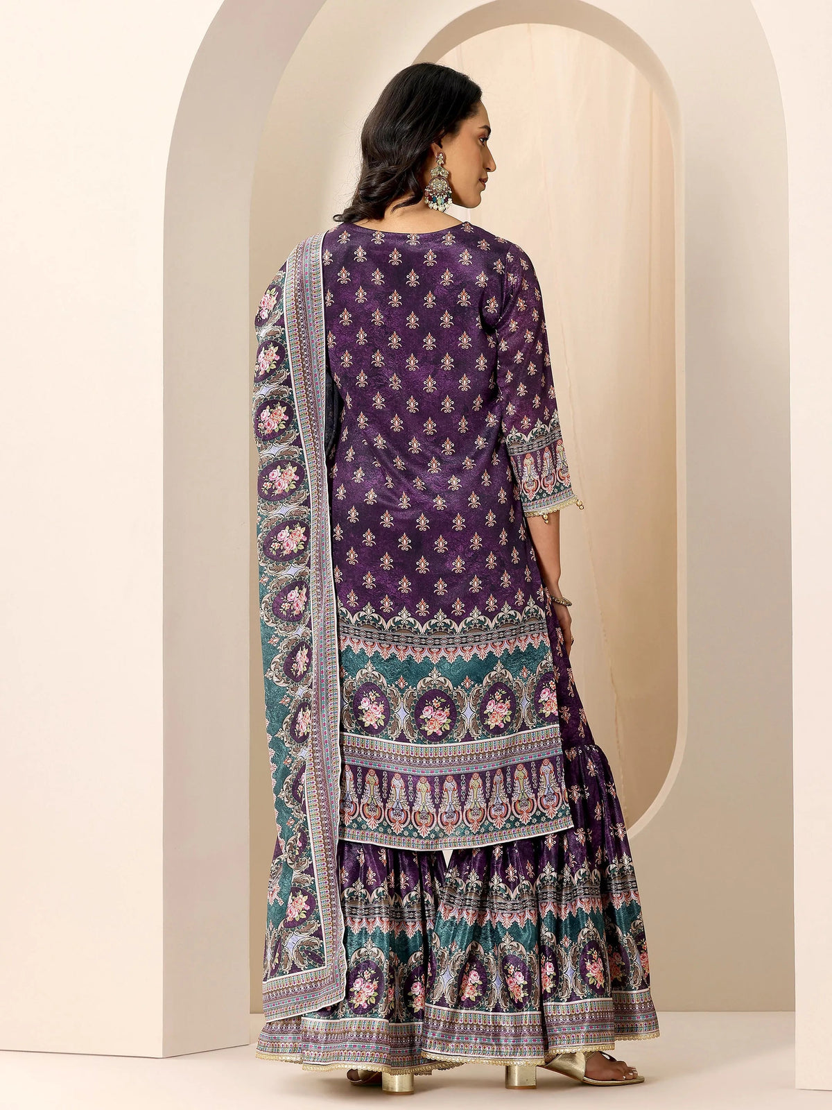 Libas Multi Printed Chinon Straight Sharara Suit Set With Dupatta