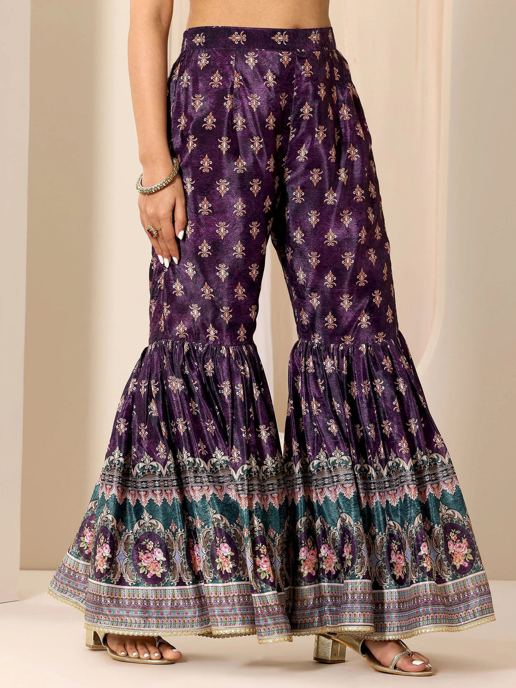 Libas Multi Printed Chinon Straight Sharara Suit Set With Dupatta