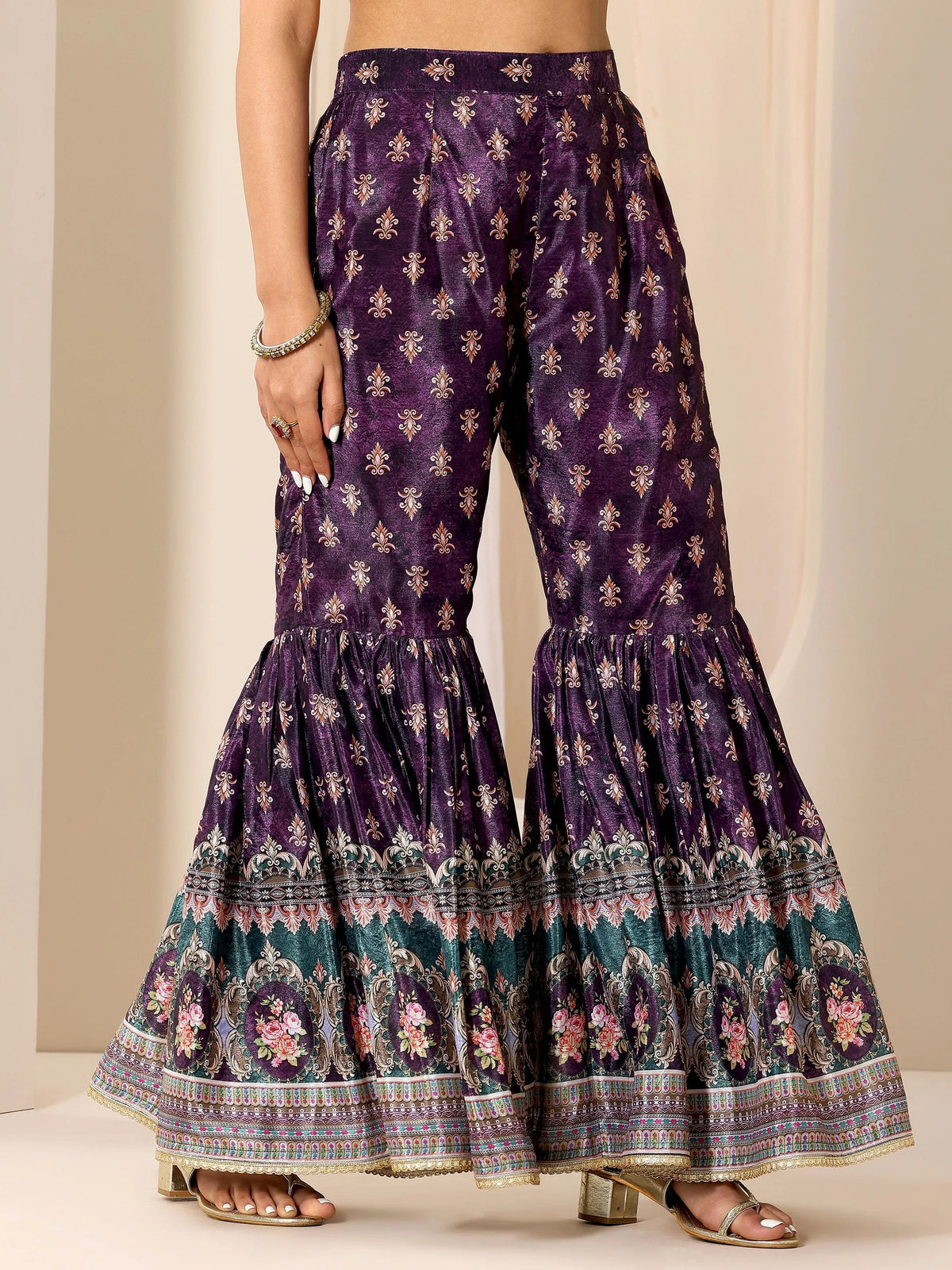 Libas Multi Printed Chinon Straight Sharara Suit Set With Dupatta