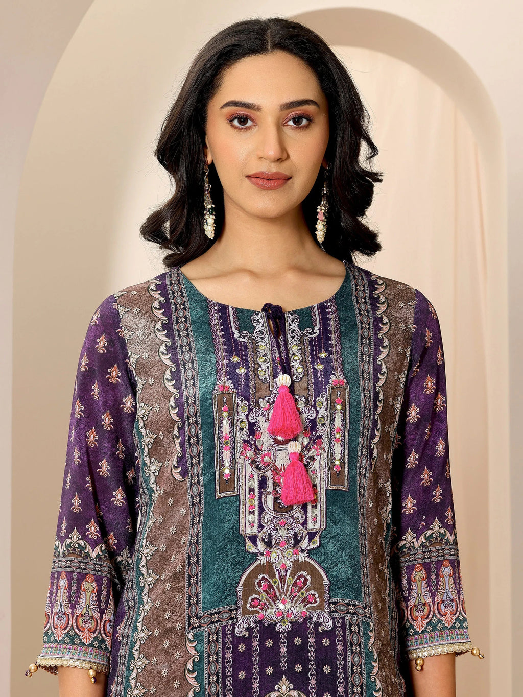 Libas Multi Printed Chinon Straight Sharara Suit Set With Dupatta