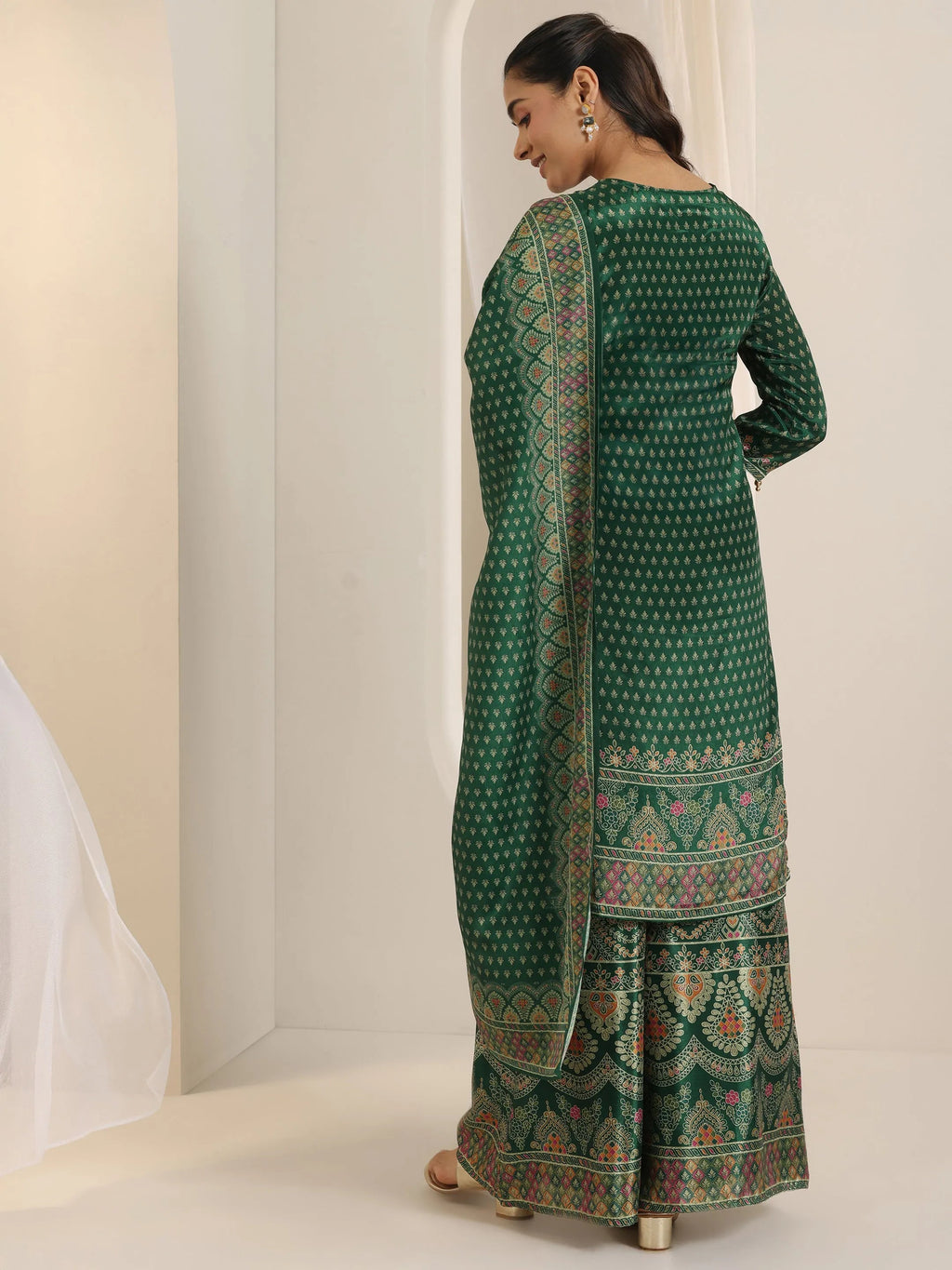 Libas Green Printed Chinon Straight Suit Set With Dupatta