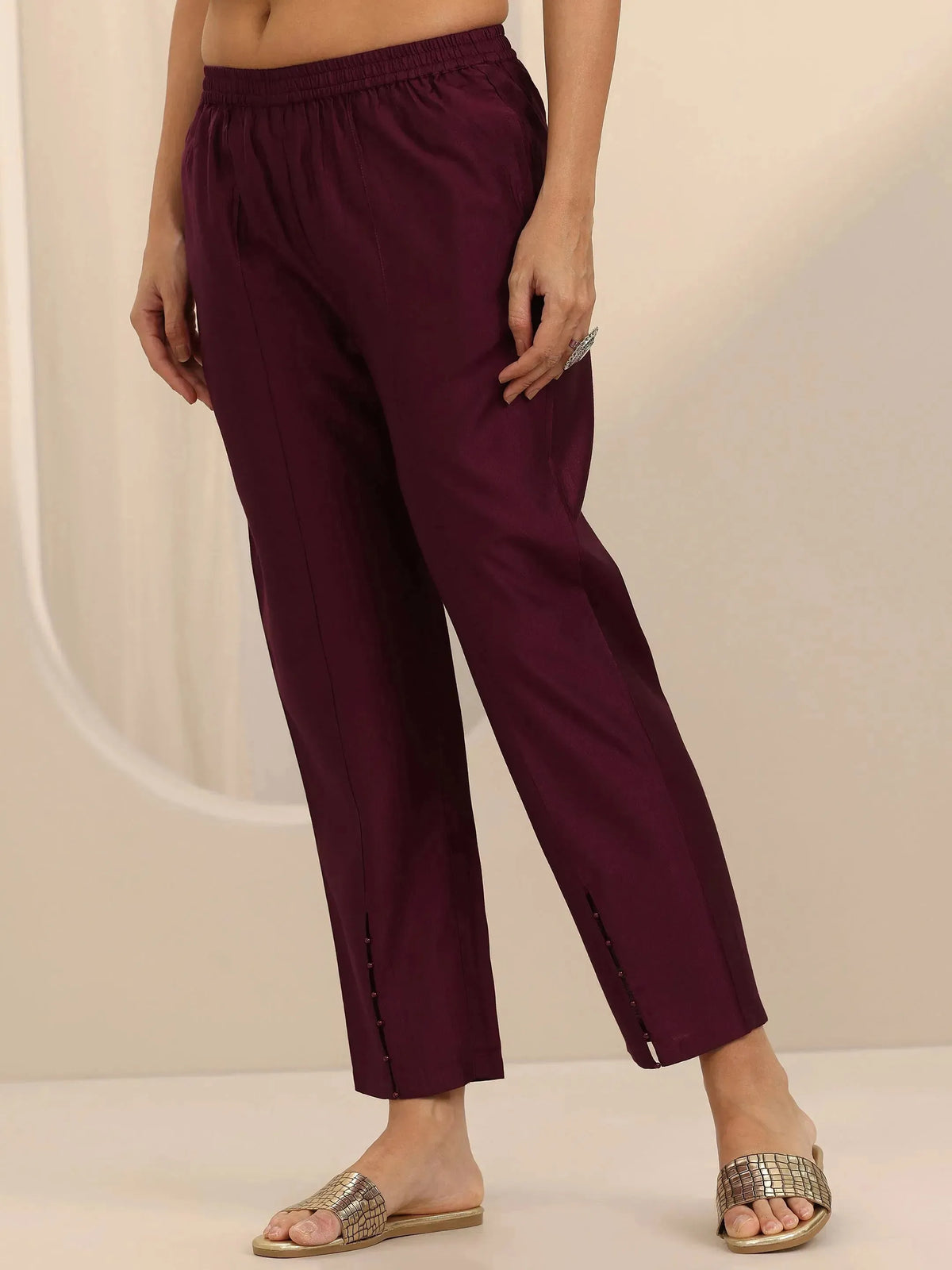 Libas Burgundy Self Design Silk Blend Co-Ord Sets